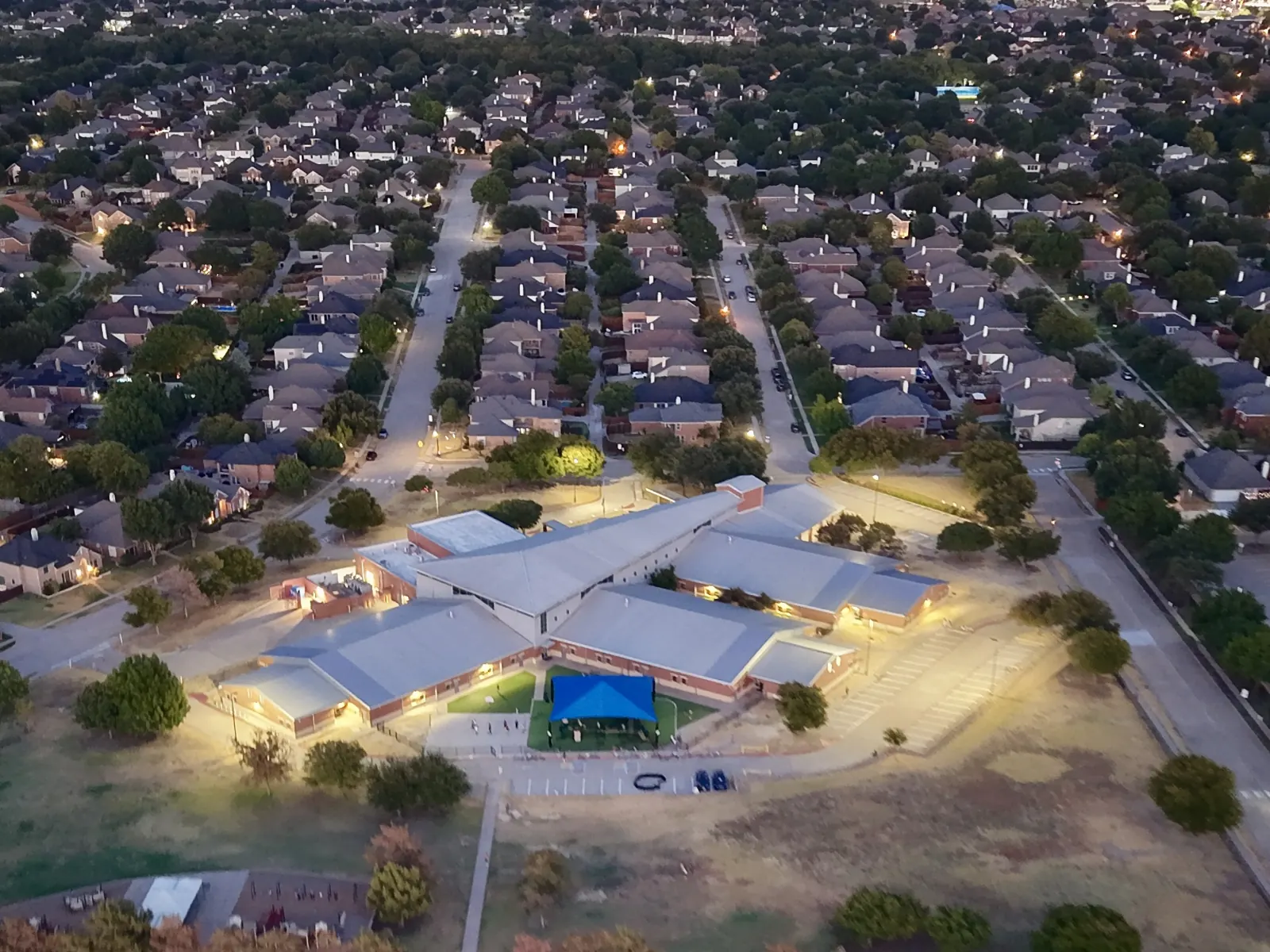 Campus lit at dusk