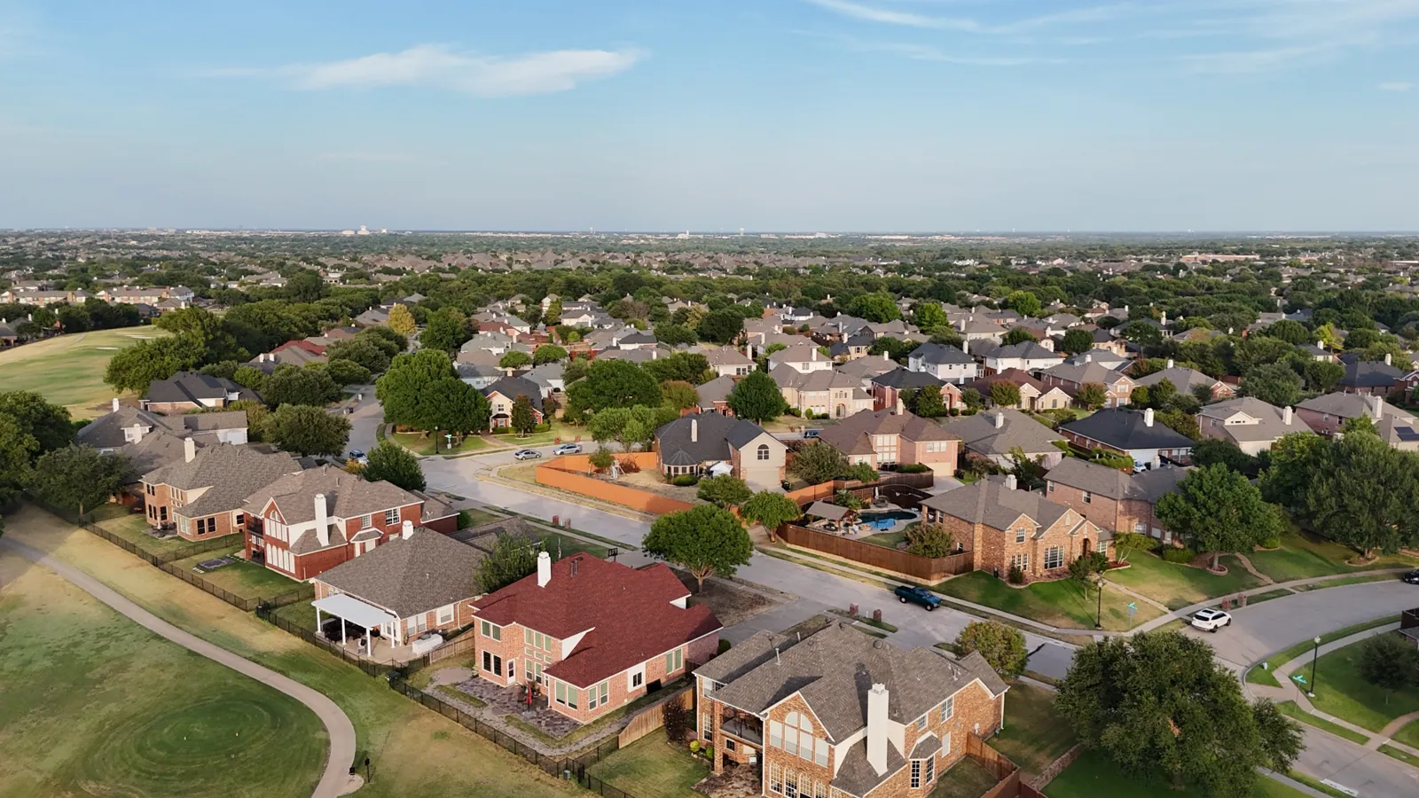 Golf-course neighborhood, evening