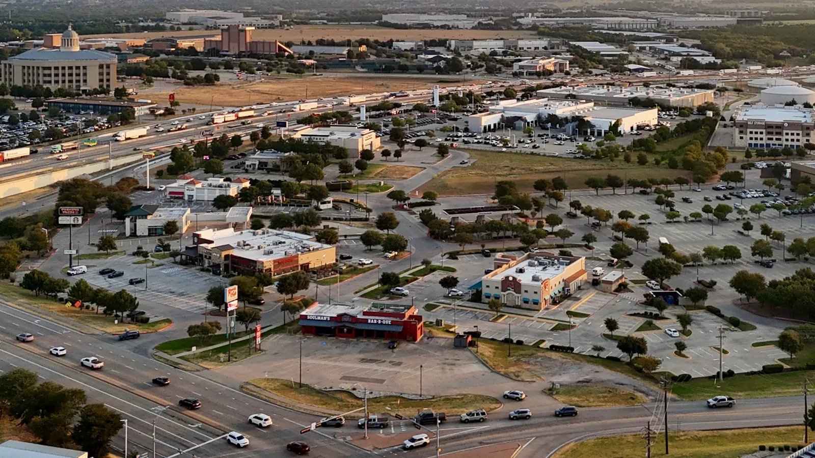 Restaurant pads along the frontage road